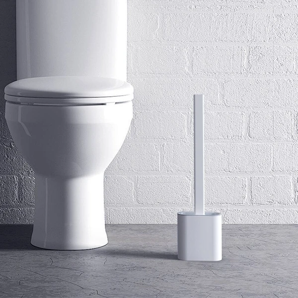 Cepillo de inodoro con cabezal de silicona flexible para una limpieza higiénica