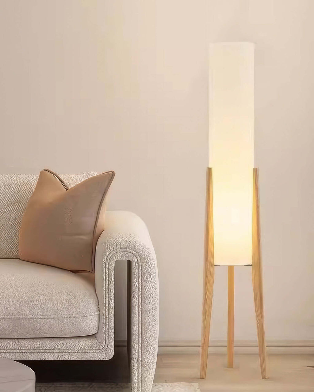 Lámpara de Pie de Madera Sólida con Pantalla de Tela