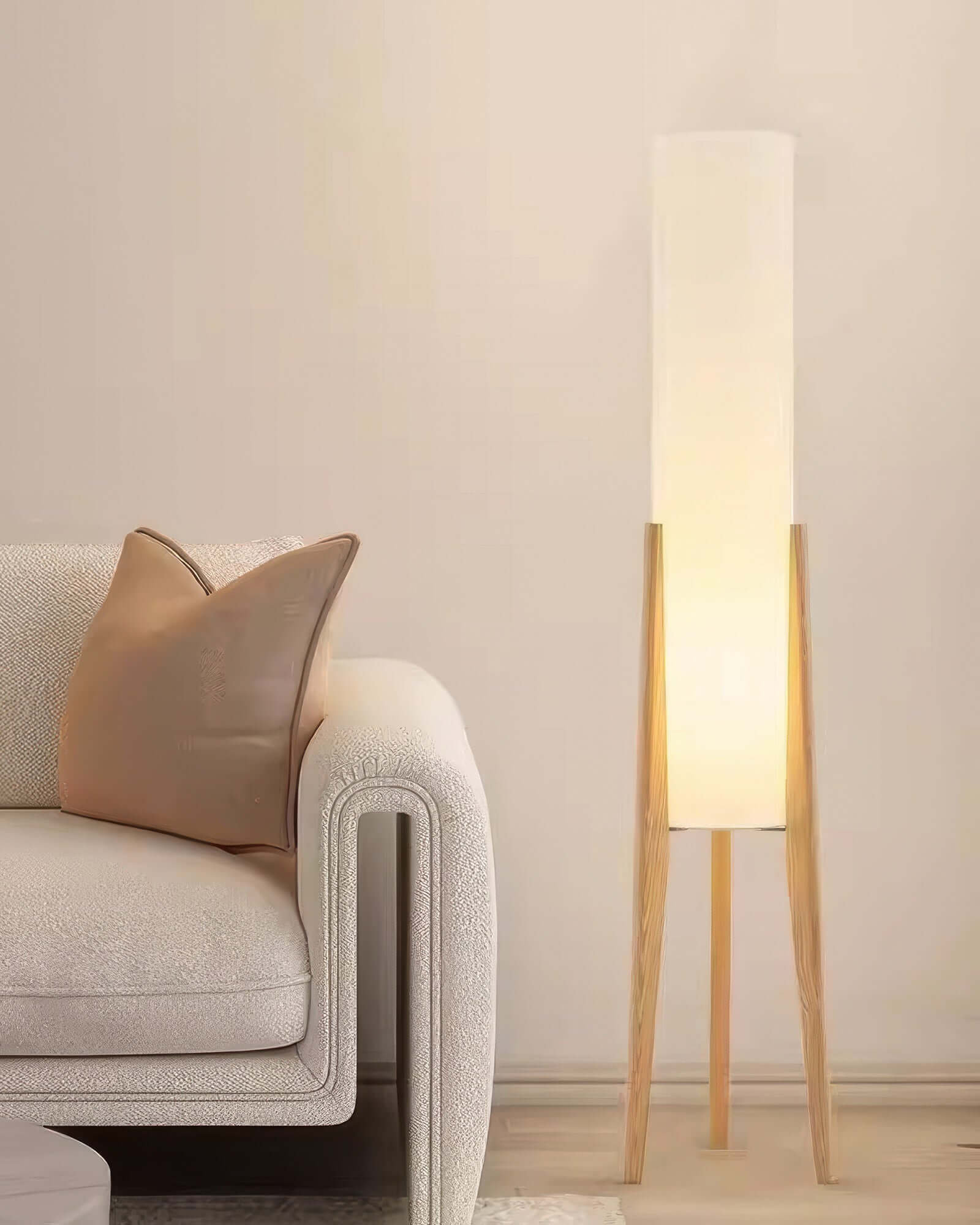 Lámpara de Pie de Madera Sólida con Pantalla de Tela