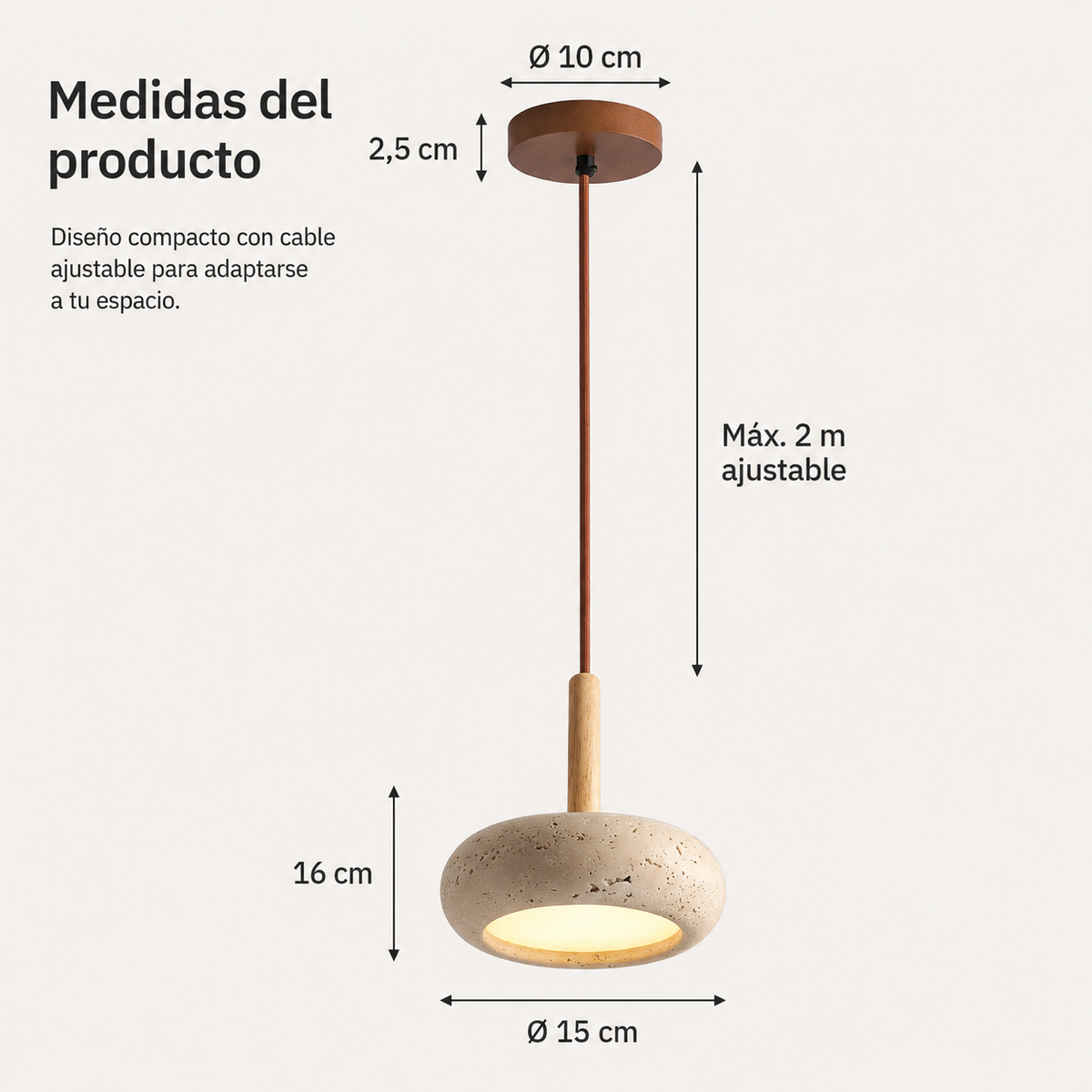 Lámpara Retro Japonesa LED | TranquilHalo | Altura de Suspensión Ajustable | Piedra de Cueva Amarilla & Madera | Ø 15cm Colgante | Max 2m Cable | Montaje Sencillo | Diseño Relajante