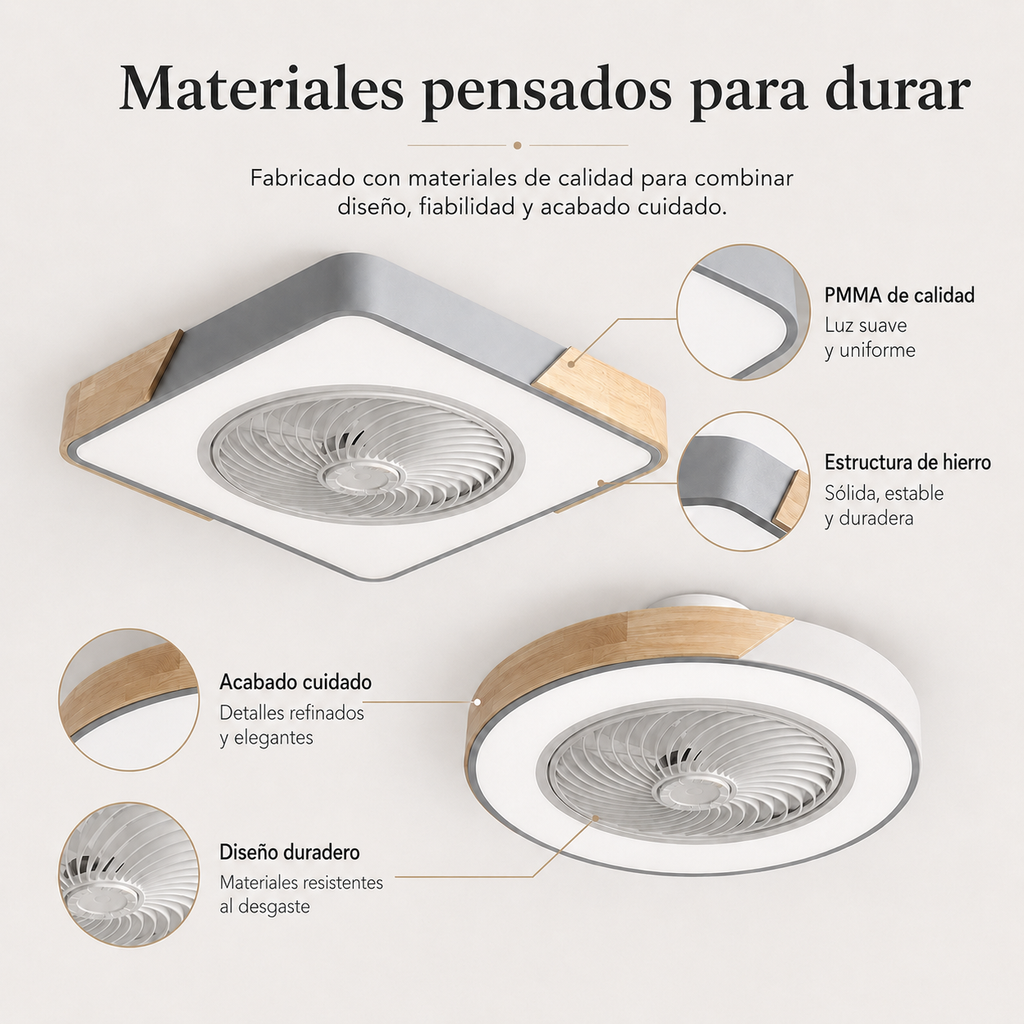 Ventilador de Techo Moderno Sin Aspas con Luz LED y Control Remoto