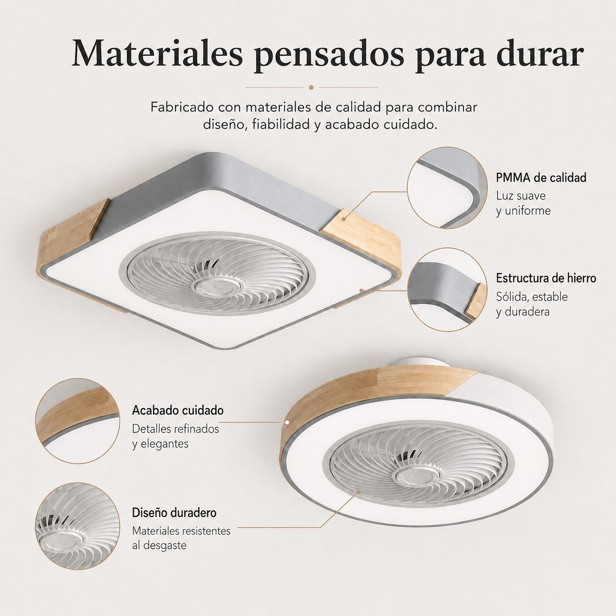 Ventilador de Techo Moderno Sin Aspas con Luz LED y Control Remoto