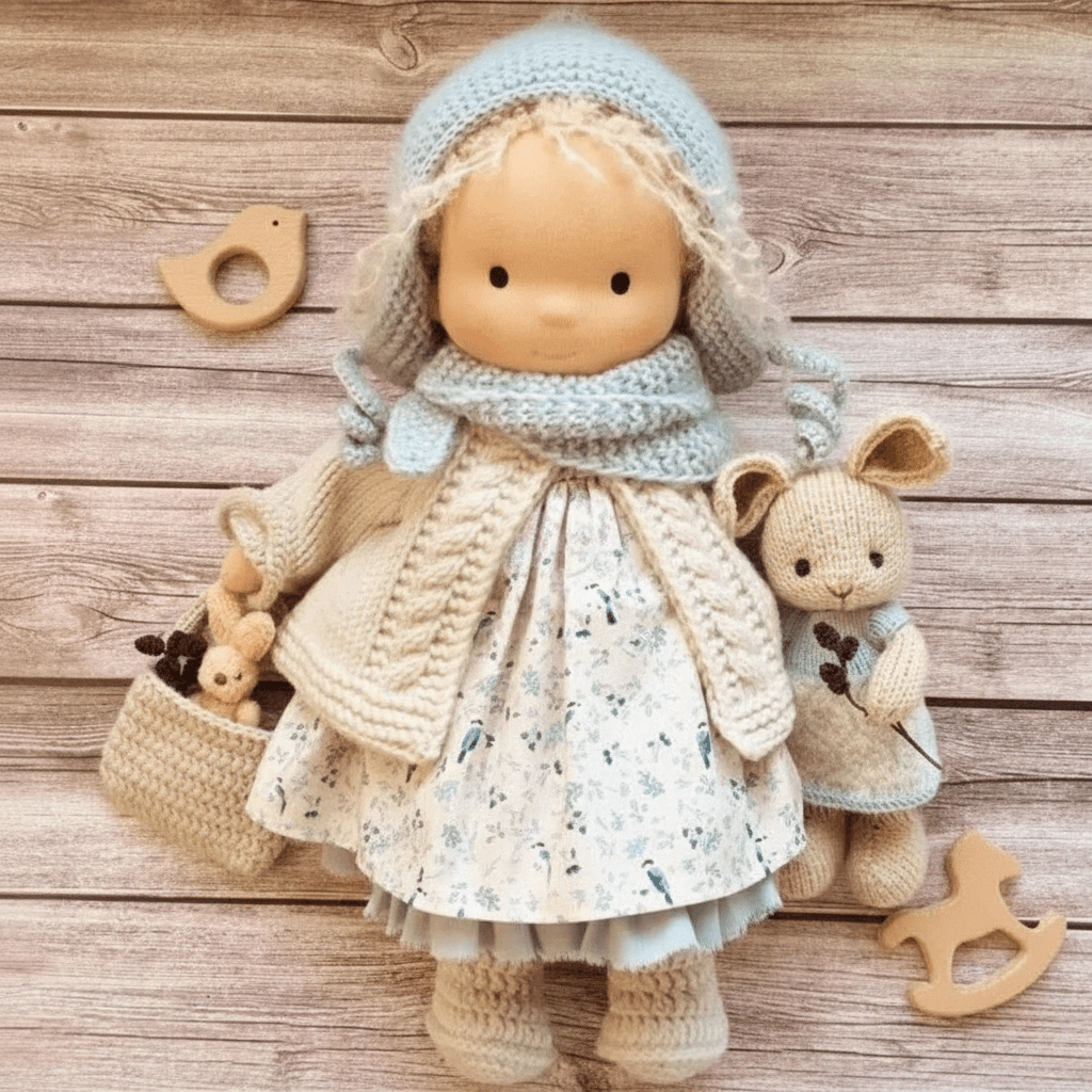 Selina – Muñeca Waldorf de algodón hecha a mano para juegos creativos