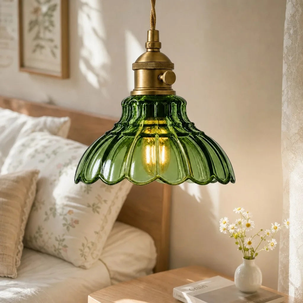 Lámpara Colgante de Vidrio Diseño Floral Vintage