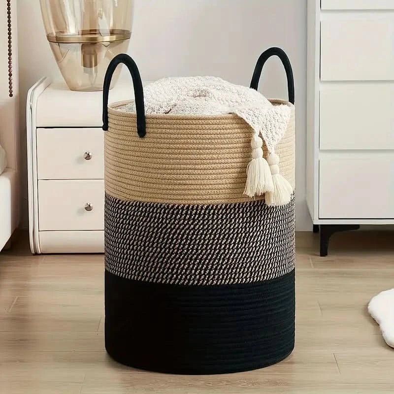 Cesta de Tejido - Almacenamiento Robusto de Ropa Hecho de Cuerda Trenzada