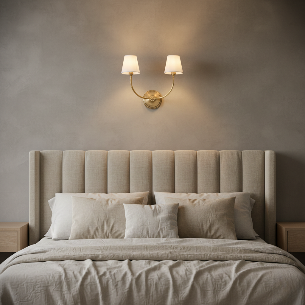 Aplique de Pared Doble Cadence con Brazos de Latón y Pantallas de Tela