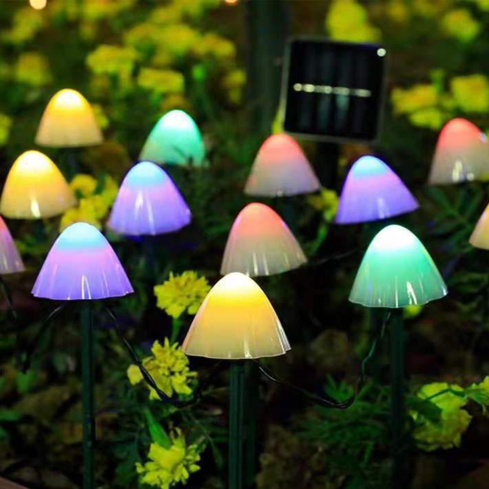 MushroomGlow | Luces de Cadena Solares Decorativas en Forma de Hongo para Decoración de Patio o Jardín