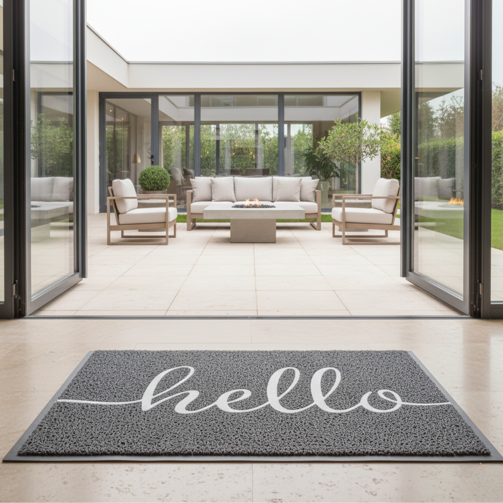 EntraLuxe - Felpudo de Bienvenida Exterior Durable y Antideslizante con Bucles de Seda de PVC para Entrada o Puerta Principal