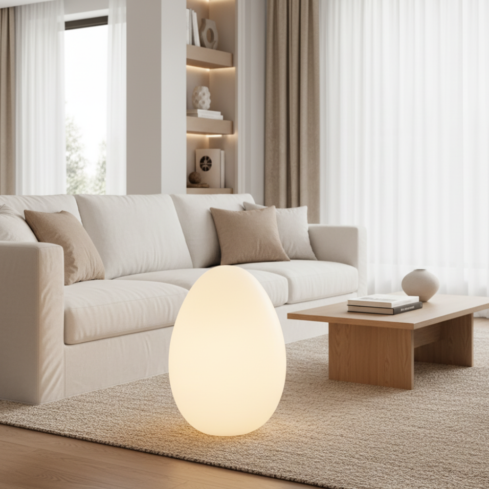 SolStone | Lámpara de Pie Escultural de Huevo Minimalista Moderna para Sala de Estar