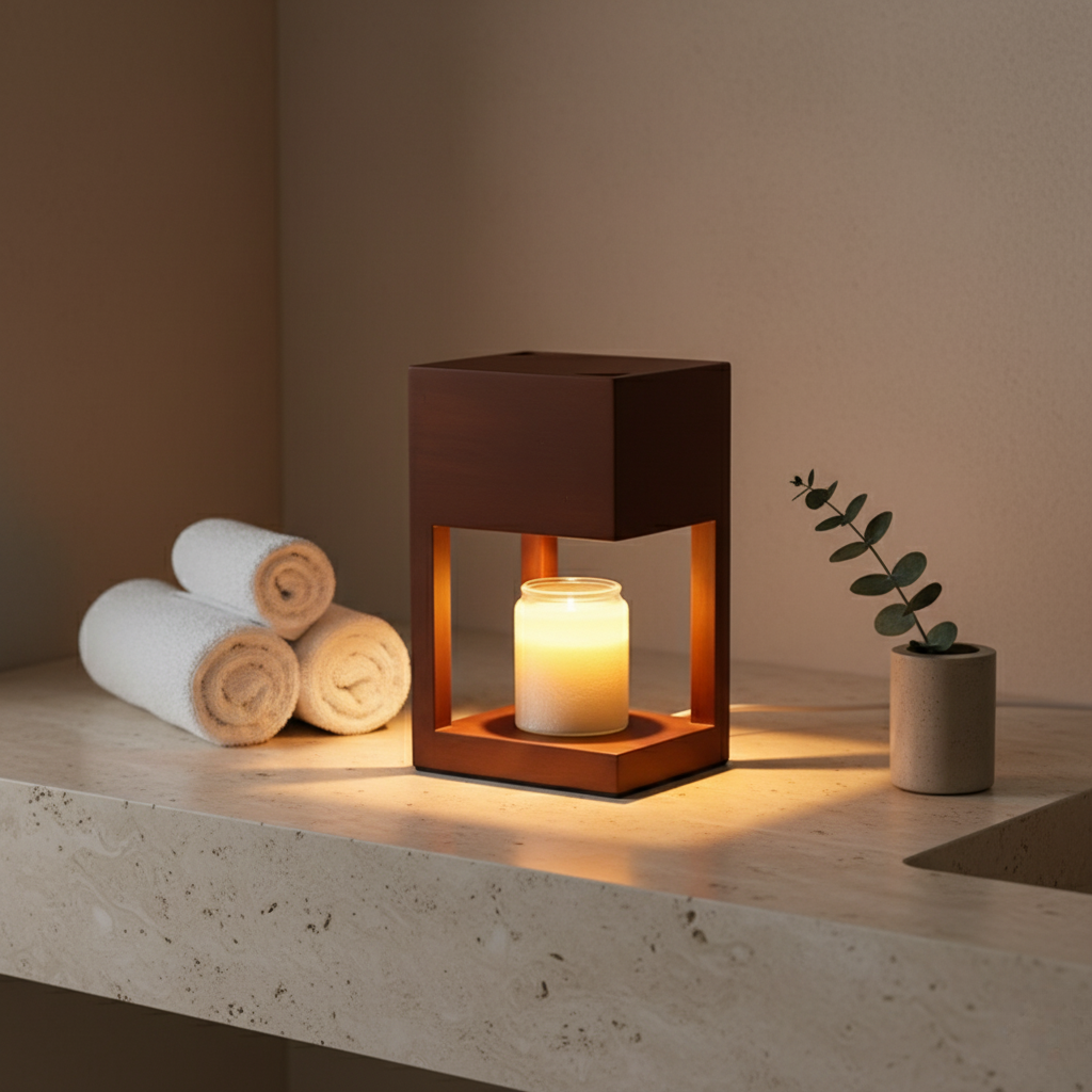 Lámpara Calentadora de Velas de Madera Escandinava - Luz Ambiental de Doble Propósito