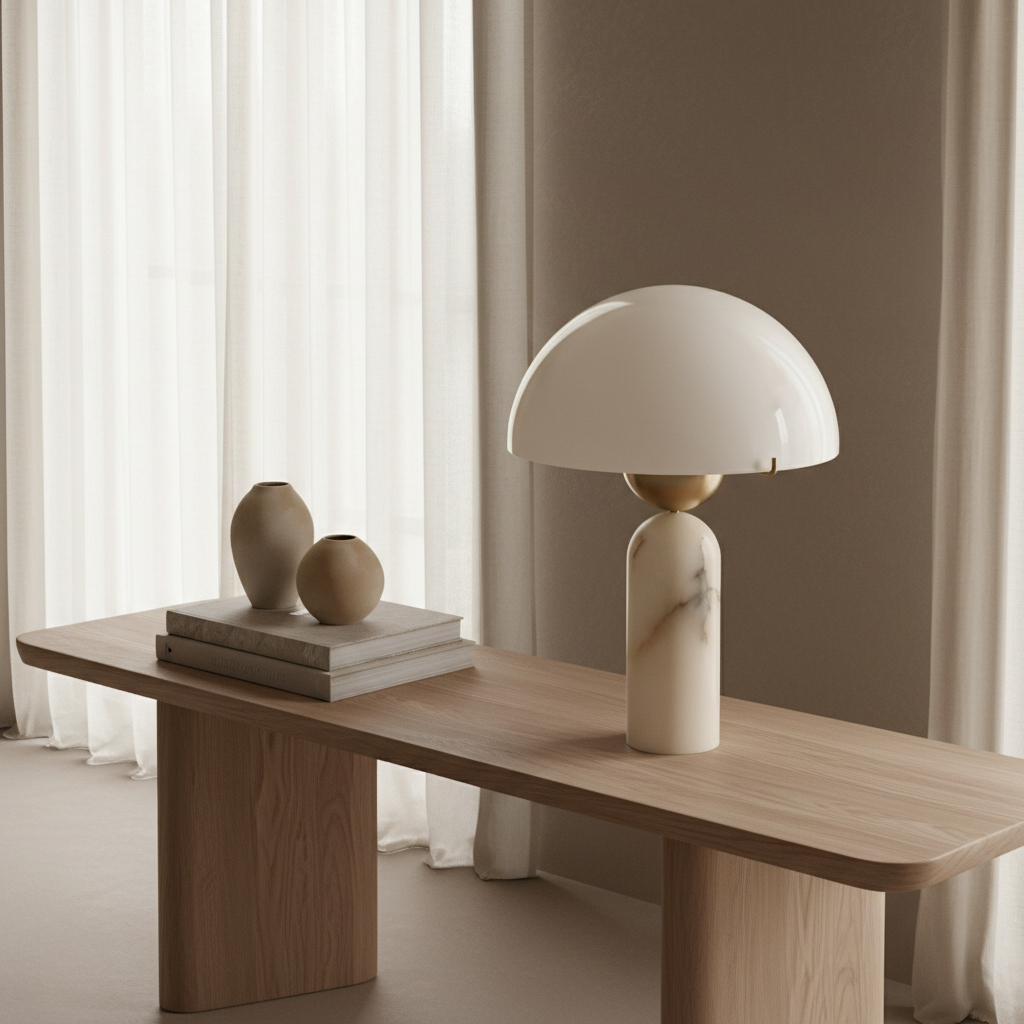MarbleSphere | Lámpara de Mesa Escultural de Piedra Natural Elegante para Sala de Estar