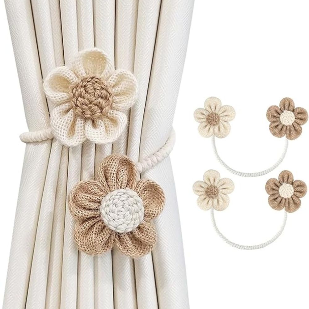 Cinta de Cortina de Cáñamo Floral | Set de 2 Piezas