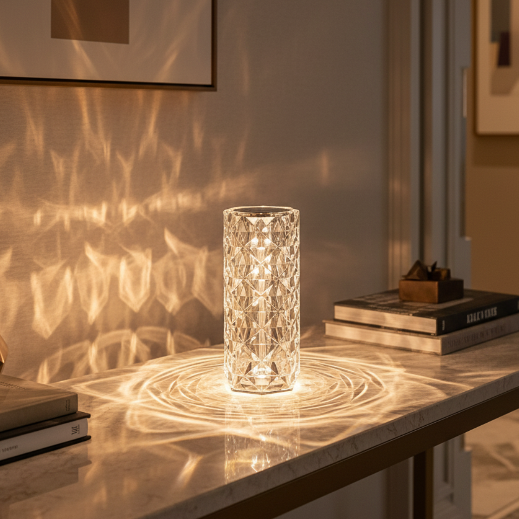 CrystalGlow | Lámpara de Mesa Inalámbrica con Control Táctil Dinámico y Opciones de Color