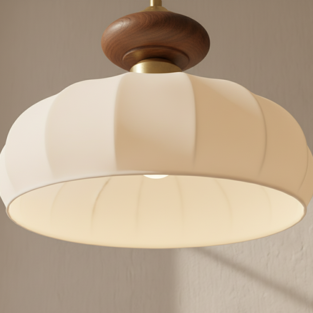 Lámpara Colgante Ceres - Elegante Pantalla de Vidrio Orgánico y Acento de Madera para Iluminación de Isla de Cocina