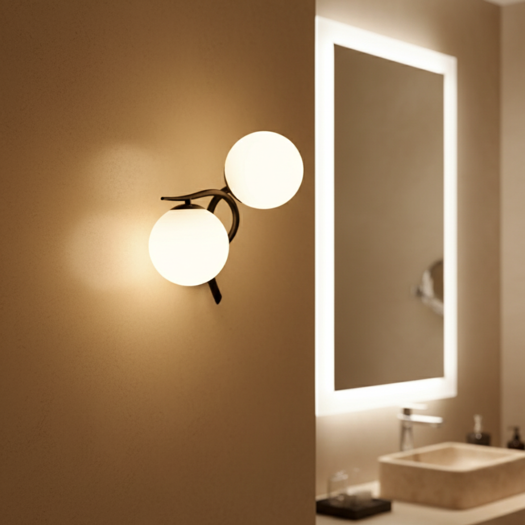 Aplique de Pared de Hierro Moderno con Acento de Esfera de Vidrio Doble para Dormitorios y Pasillos