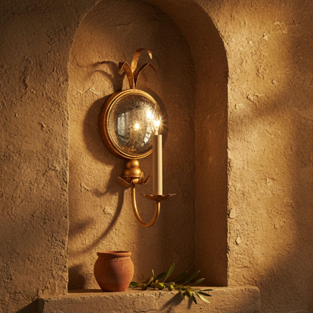 Apliques de Pared de Latón Elegantes con Espejo Antiguo y Luces de Candelabro