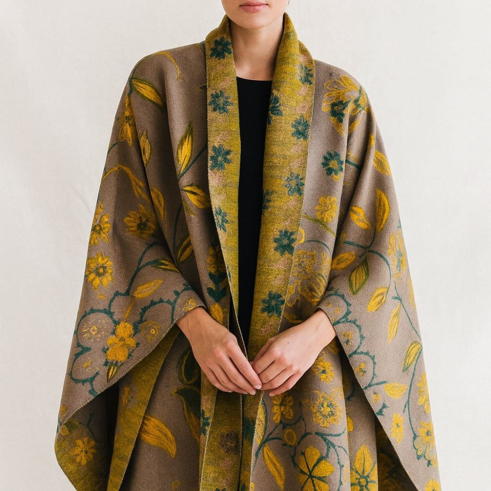 Chal de Invierno Floral Elegante de Doble Cara