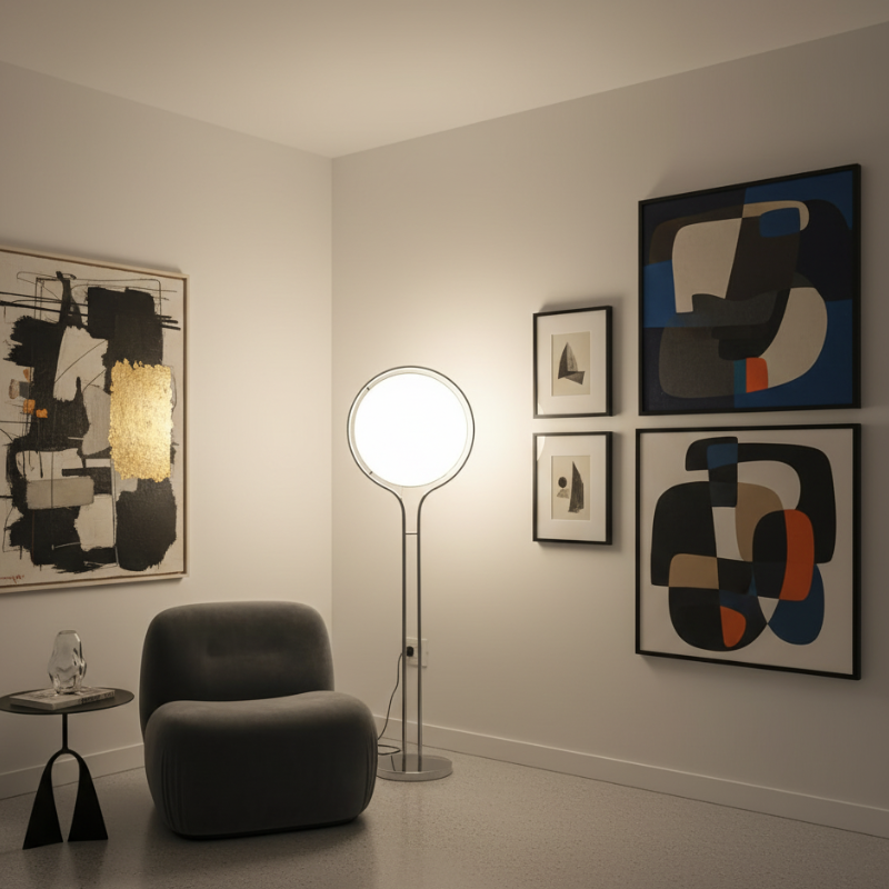 Colección Orbis | Lámpara de Pie Moderna y Elegante con Marco de Cromo para Decoración de Sala de Estar