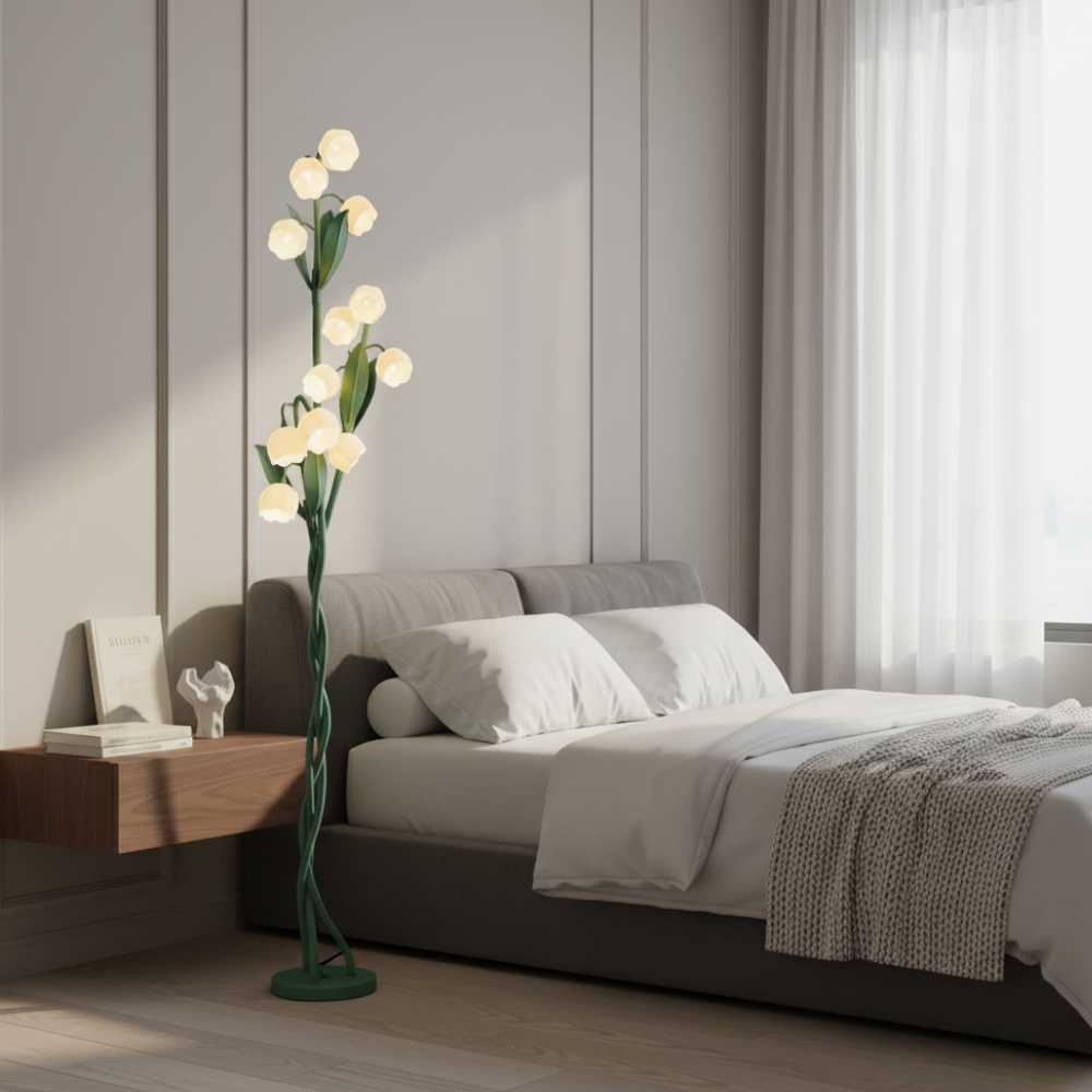 Sara Orchid - Lámpara de Pie Elegante con Sombrillas de Flores Blancas para Sala de Estar o Dormitorio