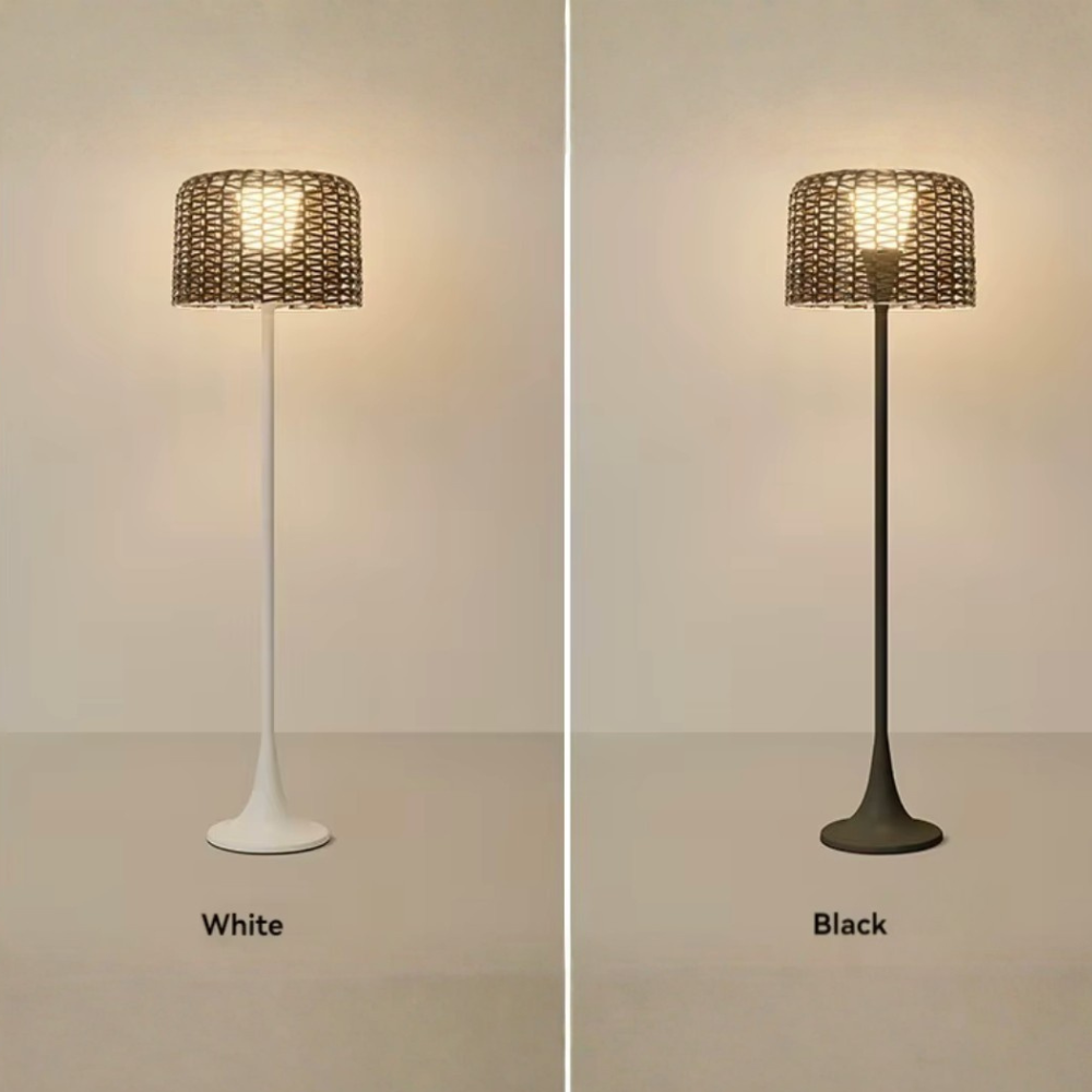 Lámpara de Suelo Solar Exterior Elegante | Luz de Jardín LED de Rattan Impermeable
