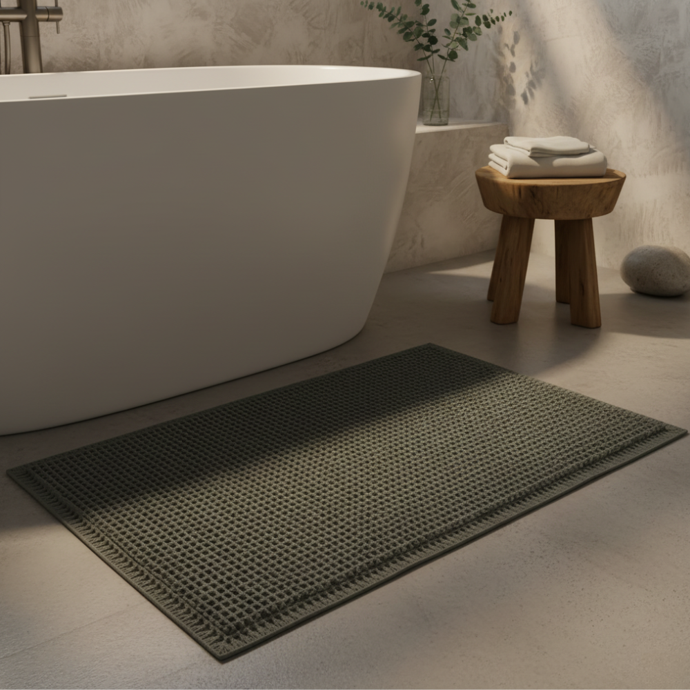 Alfombrilla de Baño Super Absorbente Waffle | Alfombra de Microfibra Antideslizante con Borlas
