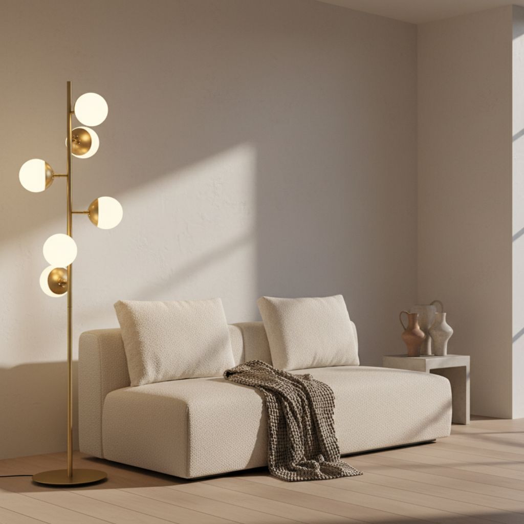 SylvaraTree | Lámpara de Mesa y de Suelo Moderna y Elegante en Dorado para Decoración de Salón