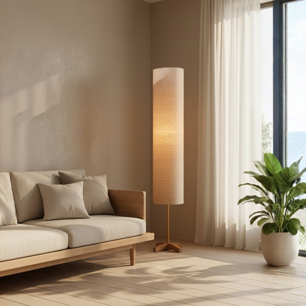 Lámpara de Pie Nomi Modern Gold - Diseño Escandinavo-Japonés para Sala de Estar o Dormitorio