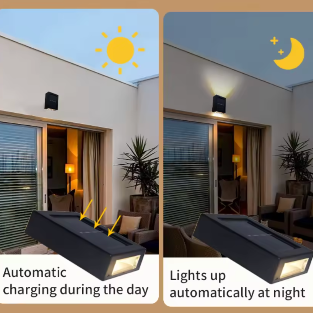 Luz Solar de Pared para Exteriores IP65 a Prueba de Agua | Luz LED Arriba y Abajo para Patio, Jardín y Jardín