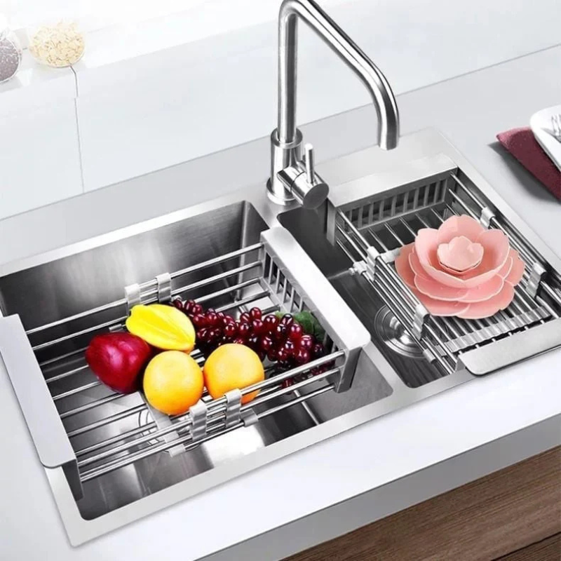Escurridor extensible para un fregadero más organizado