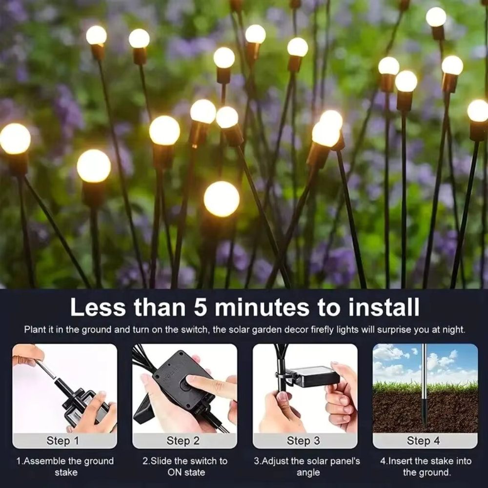Luces de Jardín Solar Elegantes Firefly | Iluminación Exterior Impermeable con 120 Lúmenes para Jardines o Patios Impresionantes