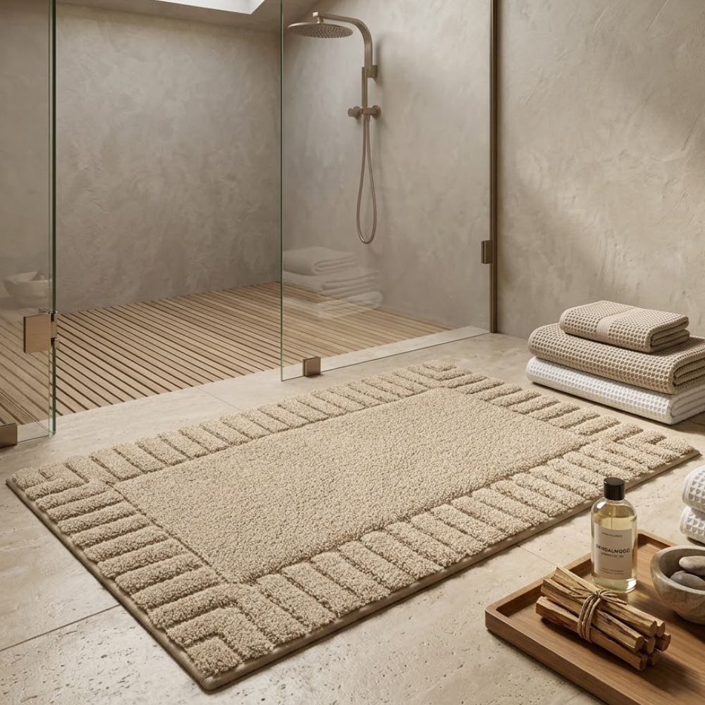SereneMat - Alfombrilla de Baño Premium de Secado Rápido y Antideslizante con Raya Minimalista