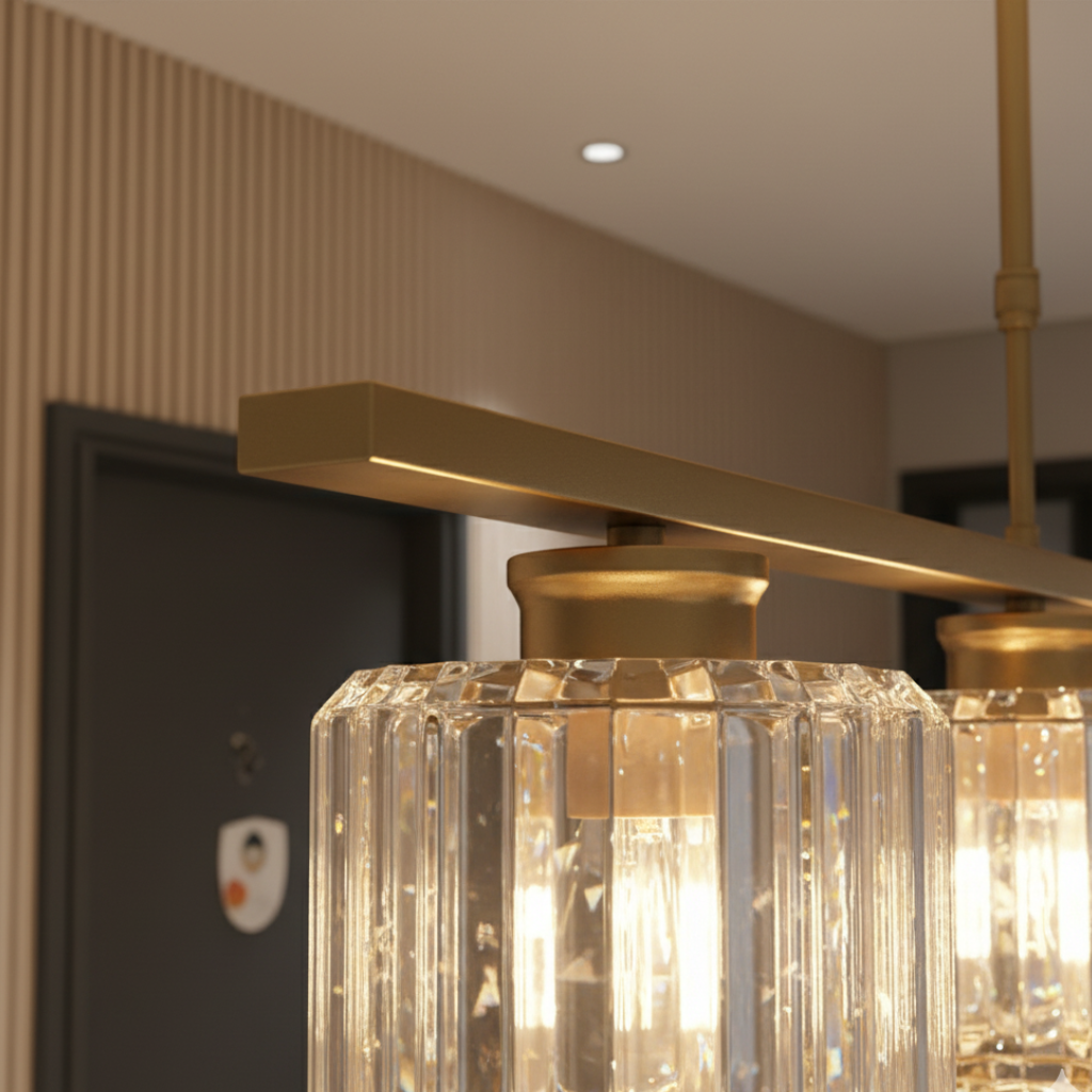 Colección Gallery | Iluminación Colgante para Cocina con Pantallas de Vidrio Facetado