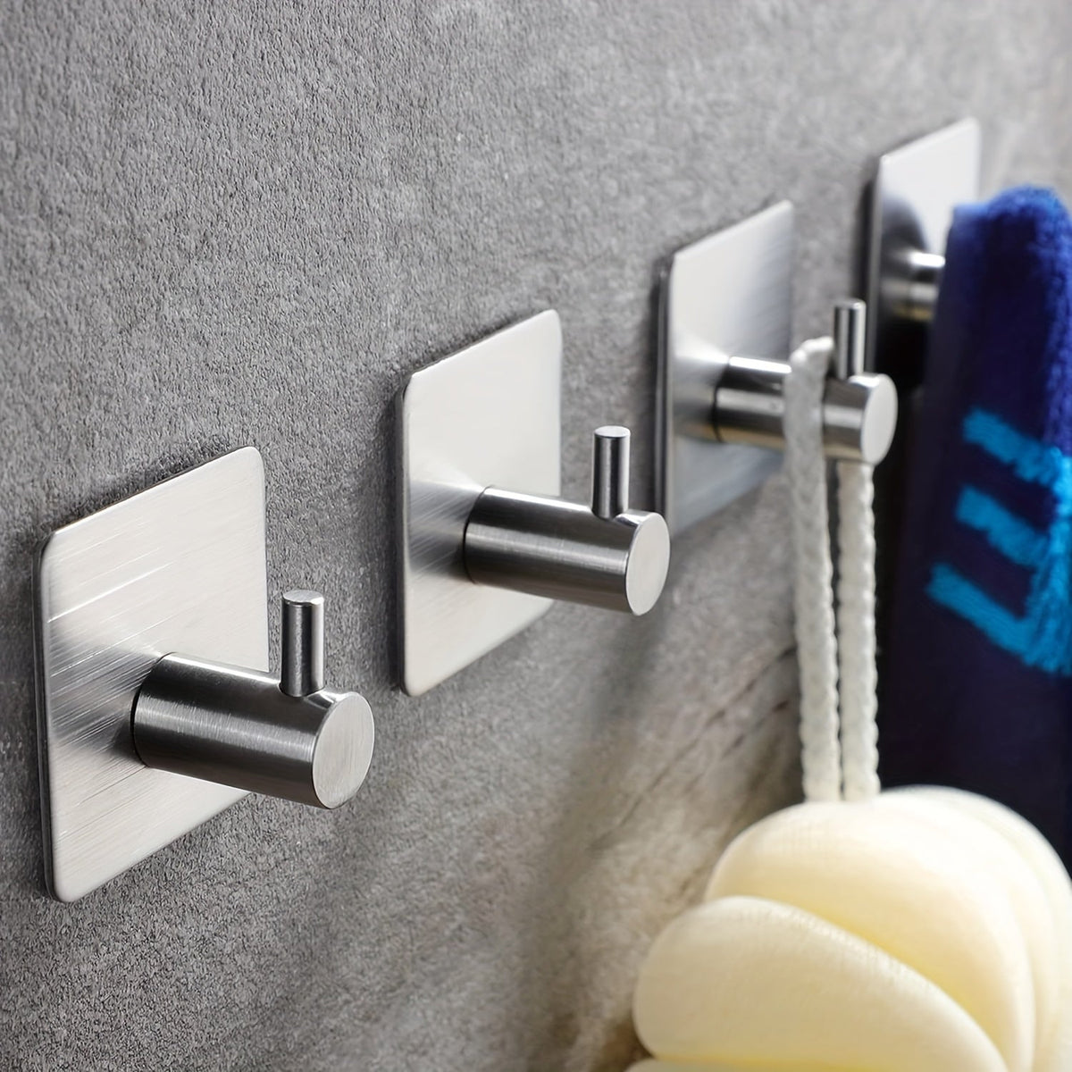 Set de Ganchos de Pared Autoadhesivos de Acero Inoxidable de 4 Piezas – Minimalista, Potente y Resistente al Agua