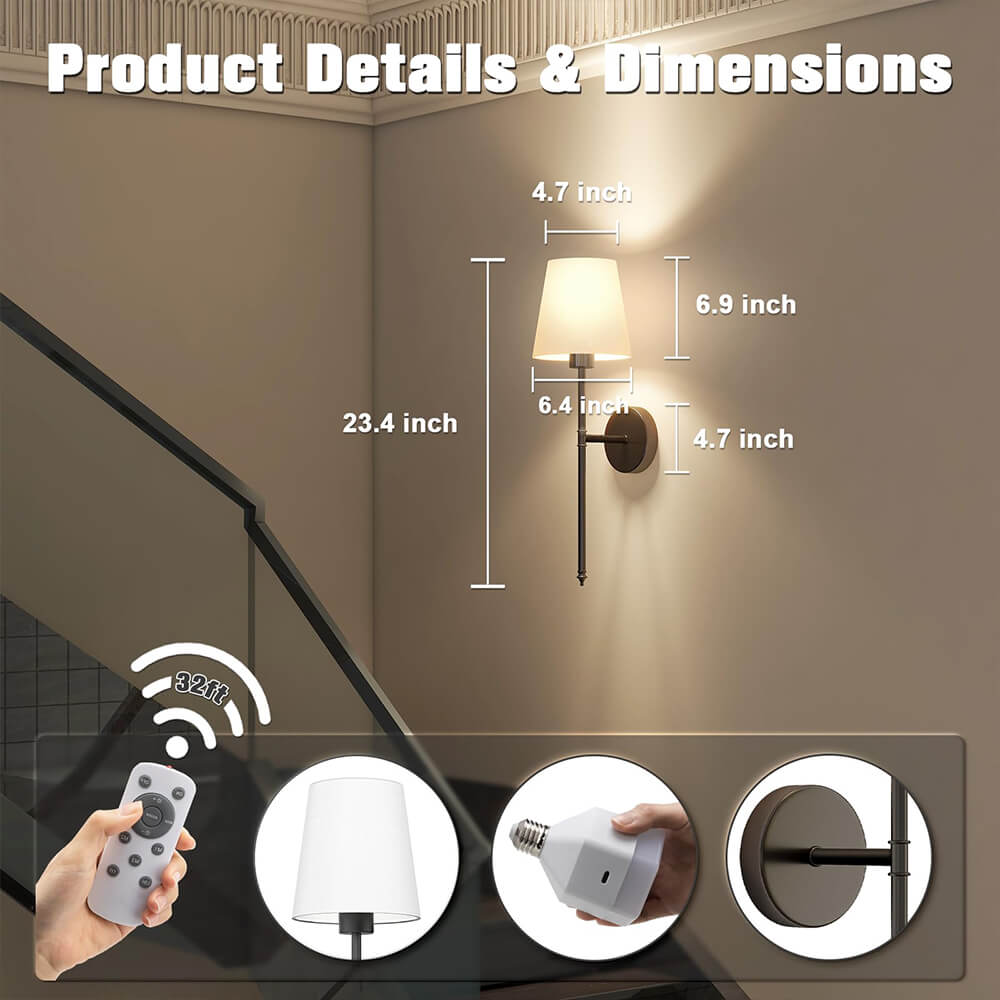 Luz de Pared de Tela Inalámbrica (JUEGO DE 2 + 2 BOMBILLAS GRATIS)