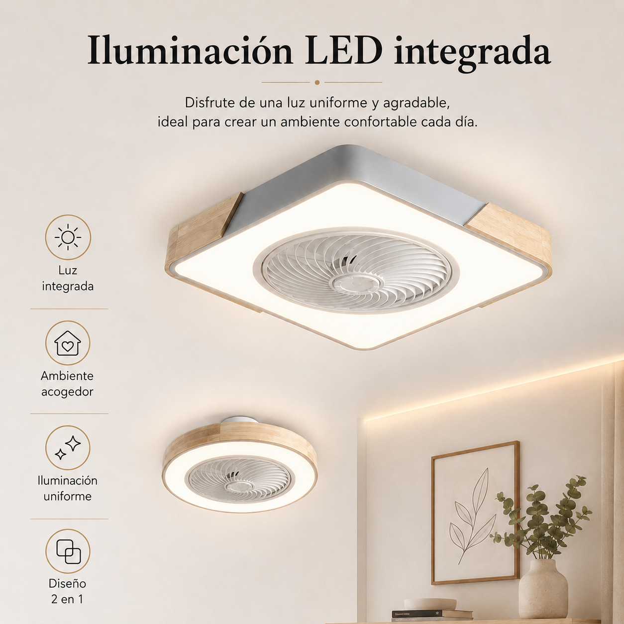 Ventilador de Techo Moderno Sin Aspas con Luz LED y Control Remoto