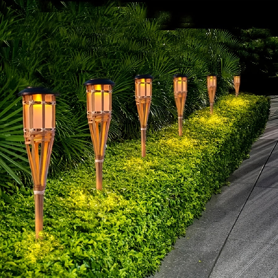 FLAMEGLOW – Luces LED de Bambú Solar para Ambientes Exteriores
