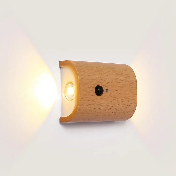 LumaSense - Lámpara de pared de madera magnética con sensor de movimiento
