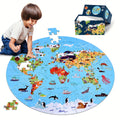 Rompecabezas de Piso de Animales de 70 Piezas – Diseño de Mapa Mundial Redondo para Niños