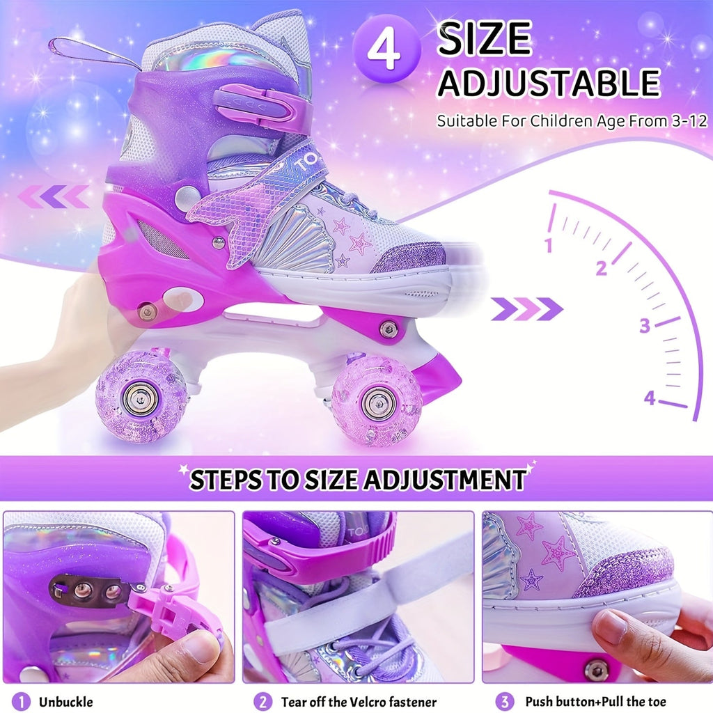 Patines Ajustables para Niños – Patrón de Estrellas Brillantes con Ruedas Centelleantes