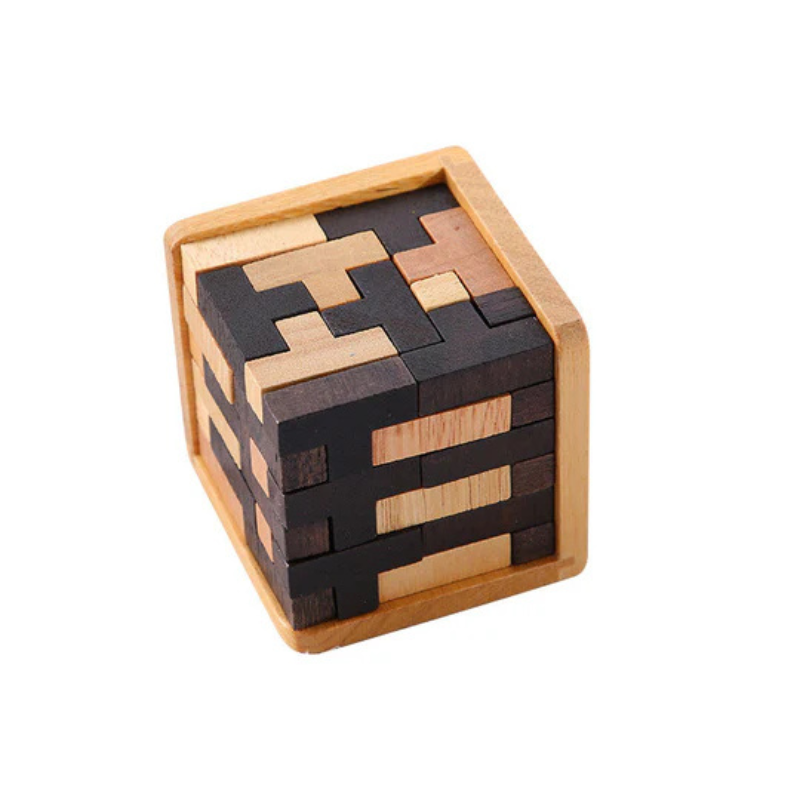 Rompecabezas cúbico 3D de madera – juego de lógica para niños