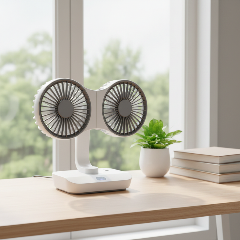 Ventilador Doble Cabezal Recargable y Ajustable