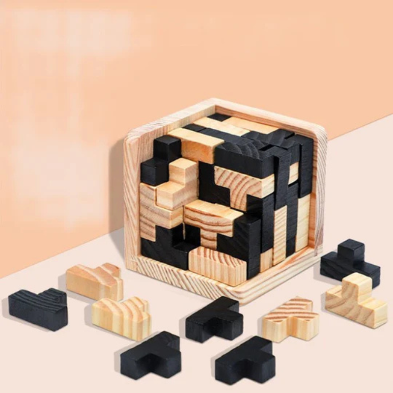 Rompecabezas cúbico 3D de madera – juego de lógica para niños