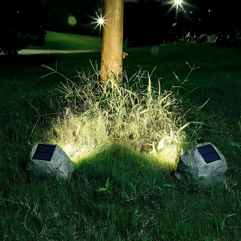 Lámpara solar exterior – iluminación estilo piedra natural