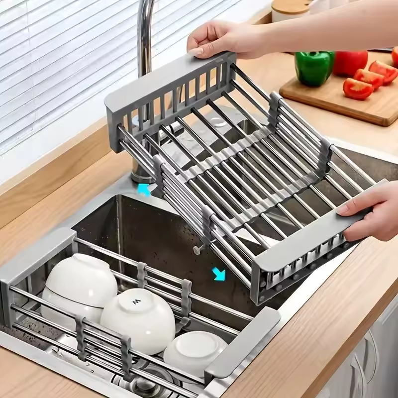 Escurridor extensible para un fregadero más organizado