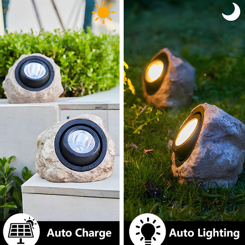 Lámpara solar exterior – iluminación estilo piedra natural