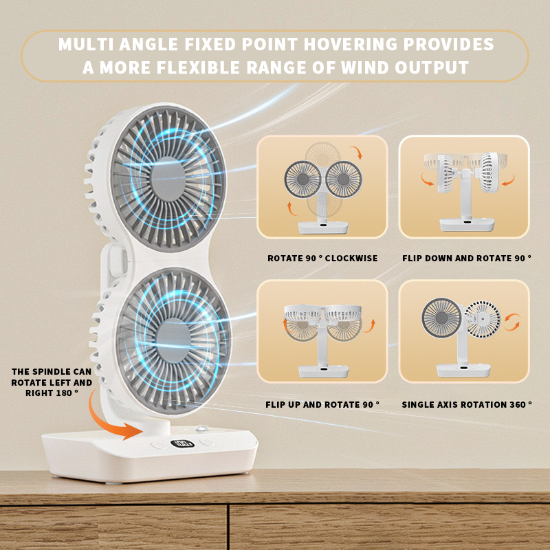 Ventilador Doble Cabezal Recargable y Ajustable