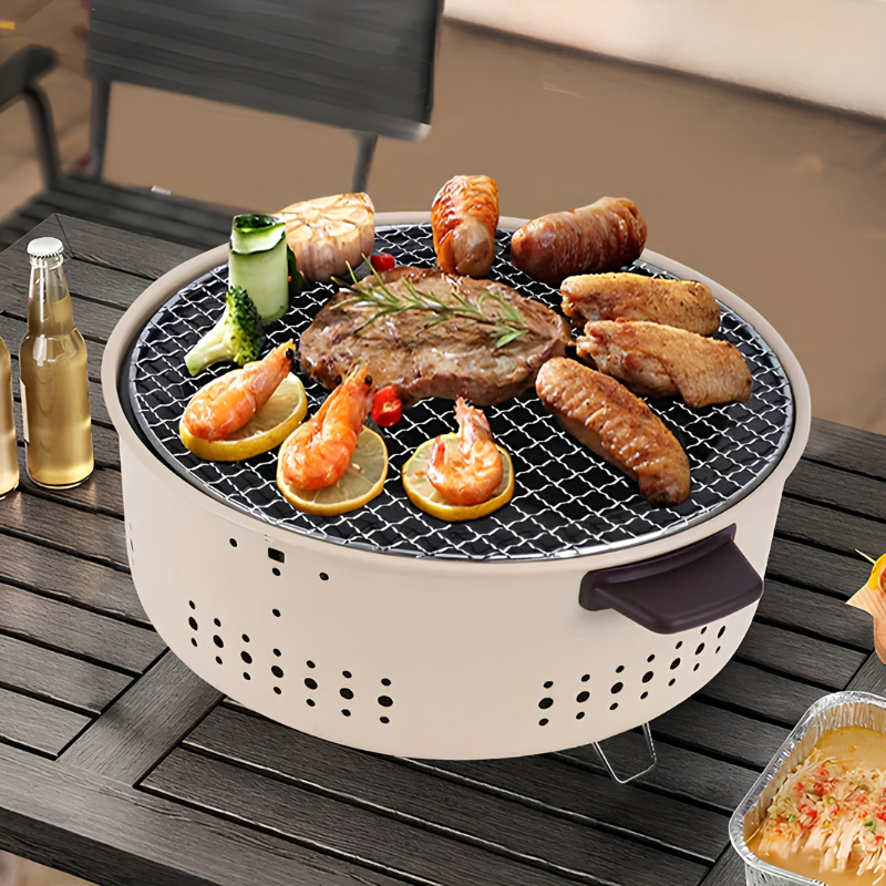 Barbacoa de carbón portátil – parrilla redonda desmontable para exteriores
