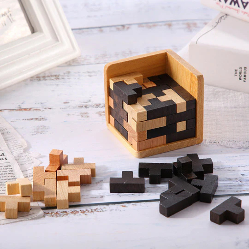 Rompecabezas cúbico 3D de madera – juego de lógica para niños