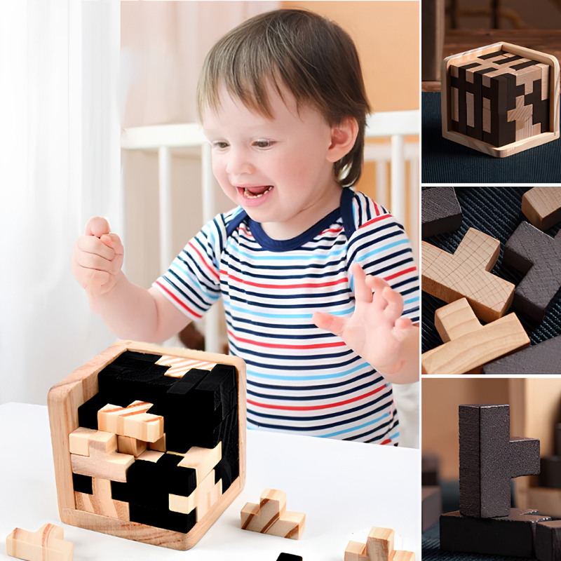 Rompecabezas cúbico 3D de madera – juego de lógica para niños