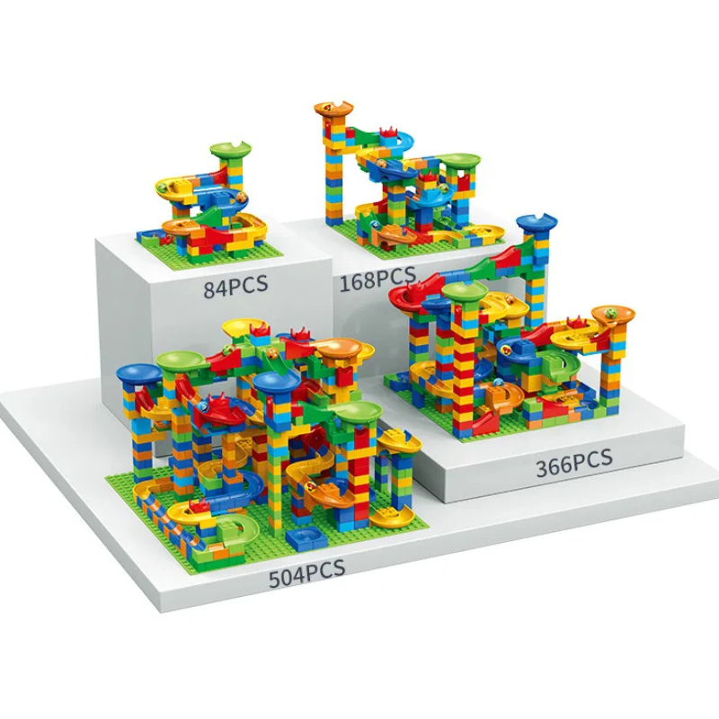 Juguete de construcción con circuito modular de canicas